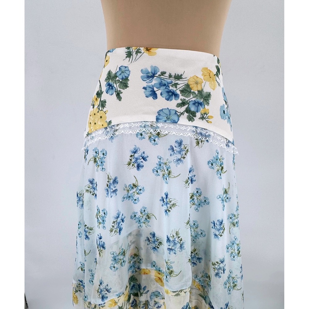 Altar'd State Belci D112 Blue Yellow Floral Tiered Ruffle Maxi Skirt Size M NWT - Picture 4 of 16